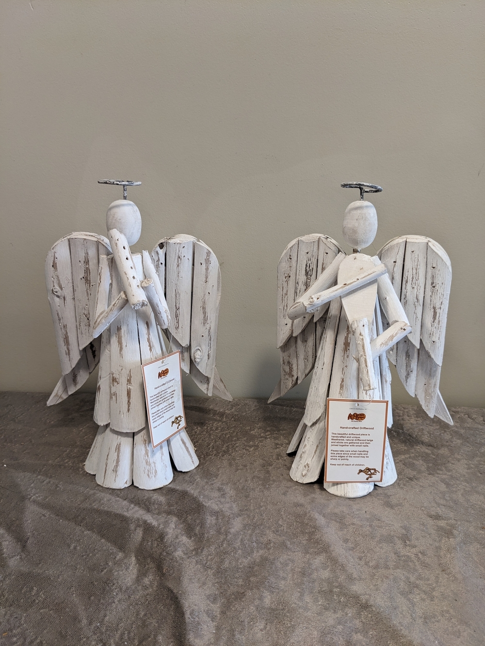 Cracker Barrel Rustic Distressed  Driftwood Angel Musicians Set Of 2